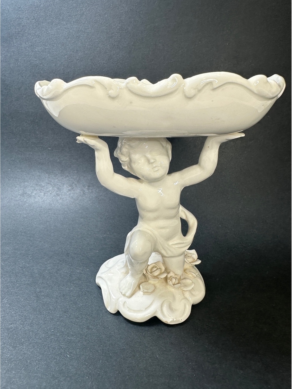 VTG Inarco Japan Cherub Porcelain Soap Dish Bowl MCM Japan White Trinket Cupid